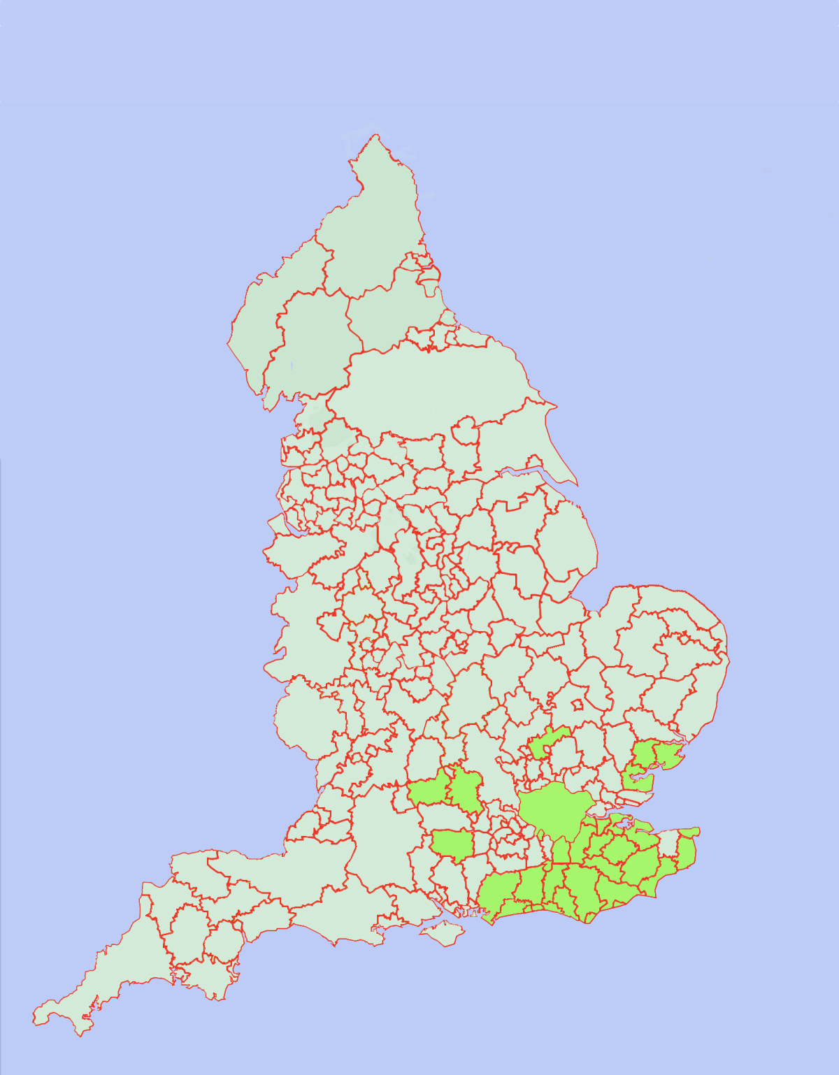 Map of England showing data coverage map showing regions of England we have data coverage