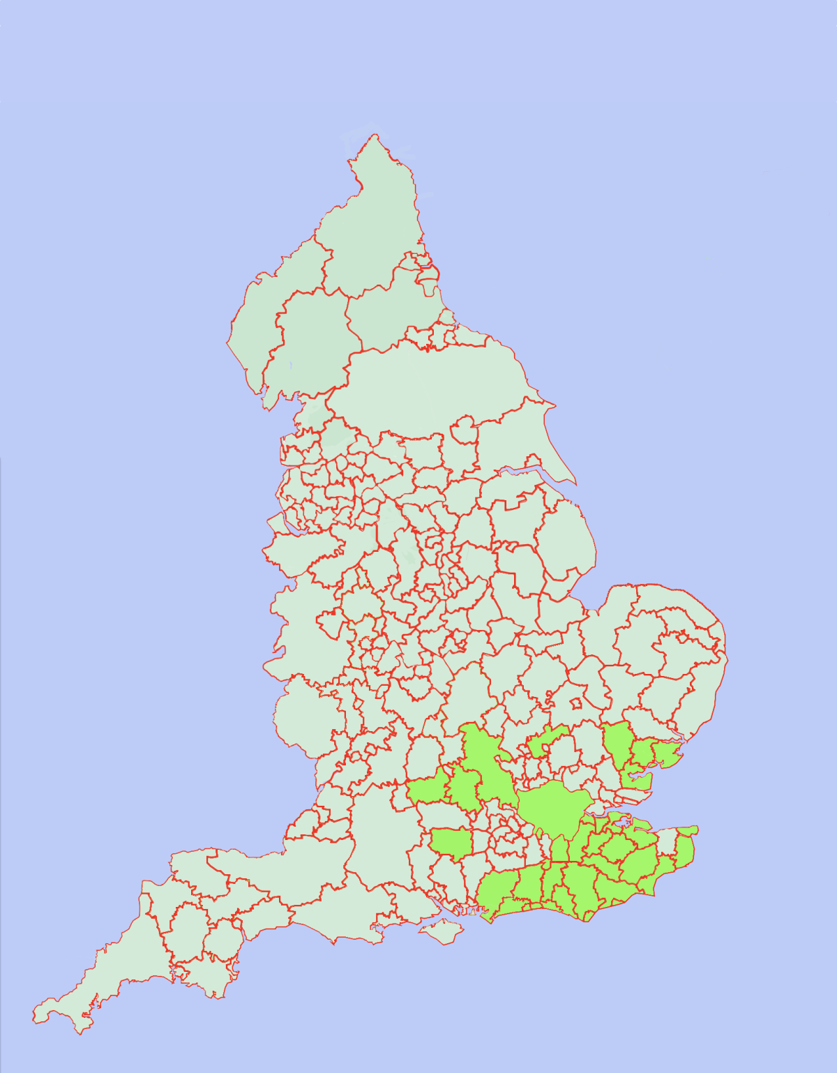 Map of England showing data coverage map showing regions of England we have data coverage